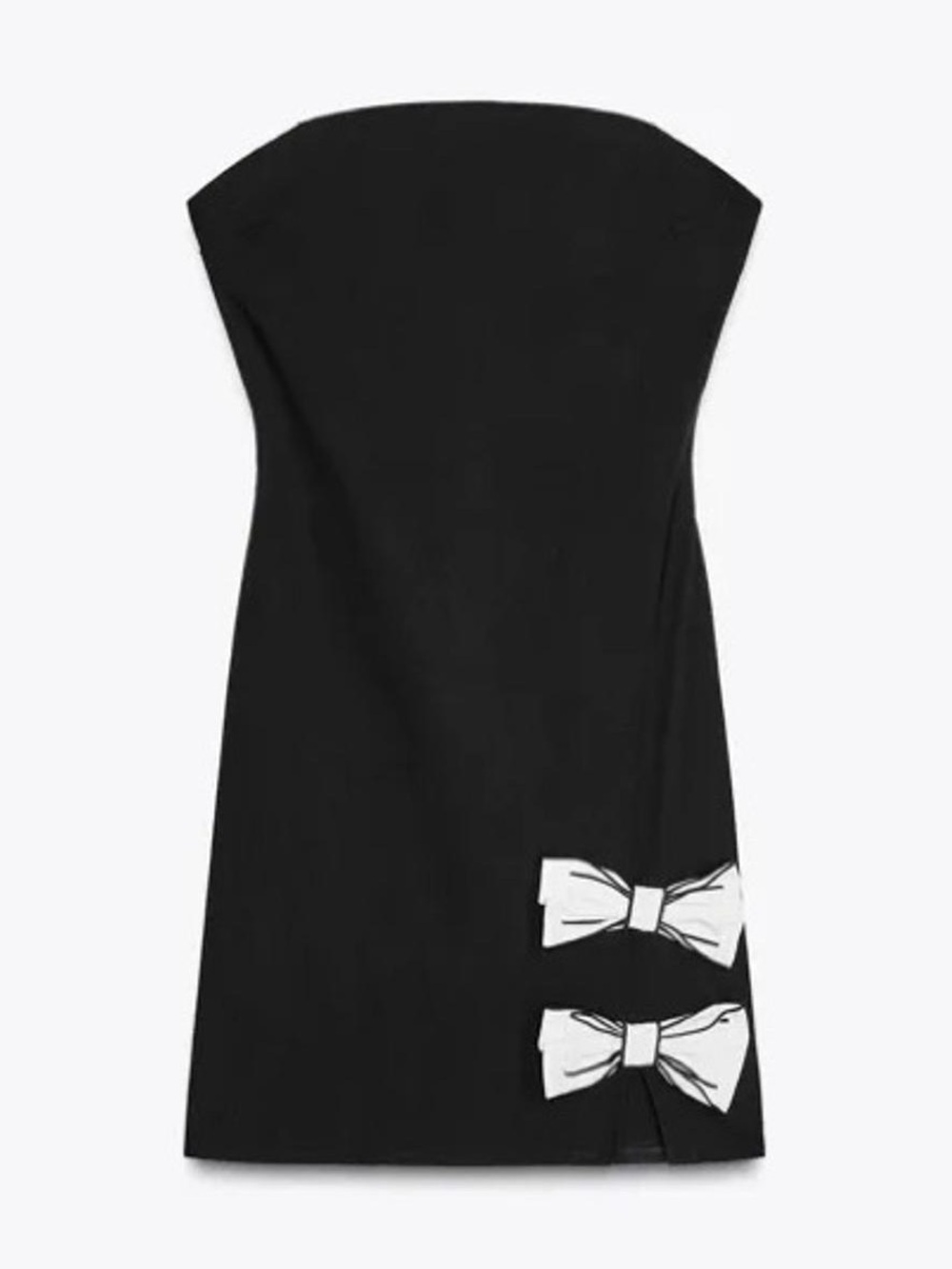 Zara Viscose Blend Black Strapless Dress with White Bow Accents